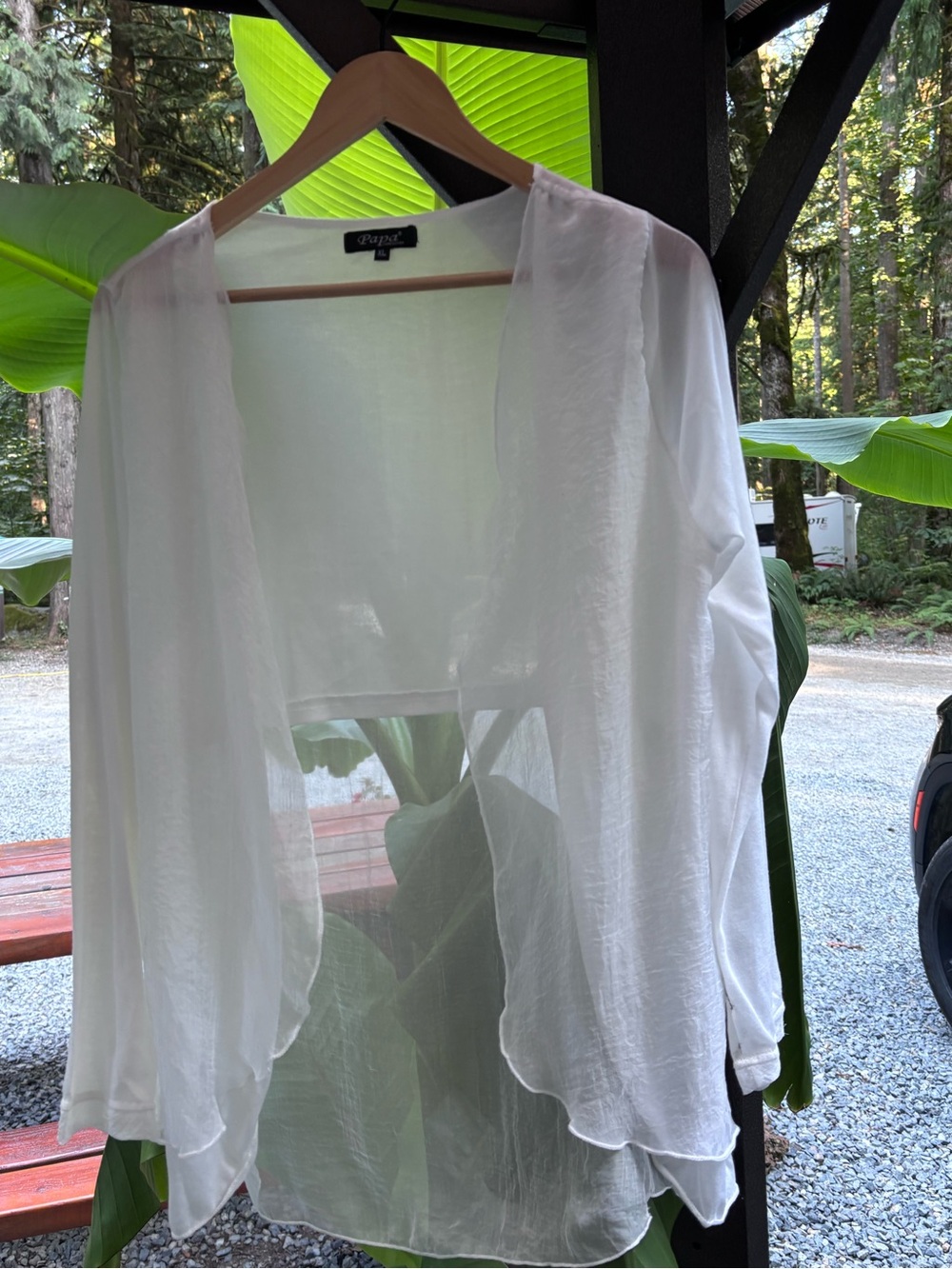 Papa  White Sheer Open-Front Women's Cardigan